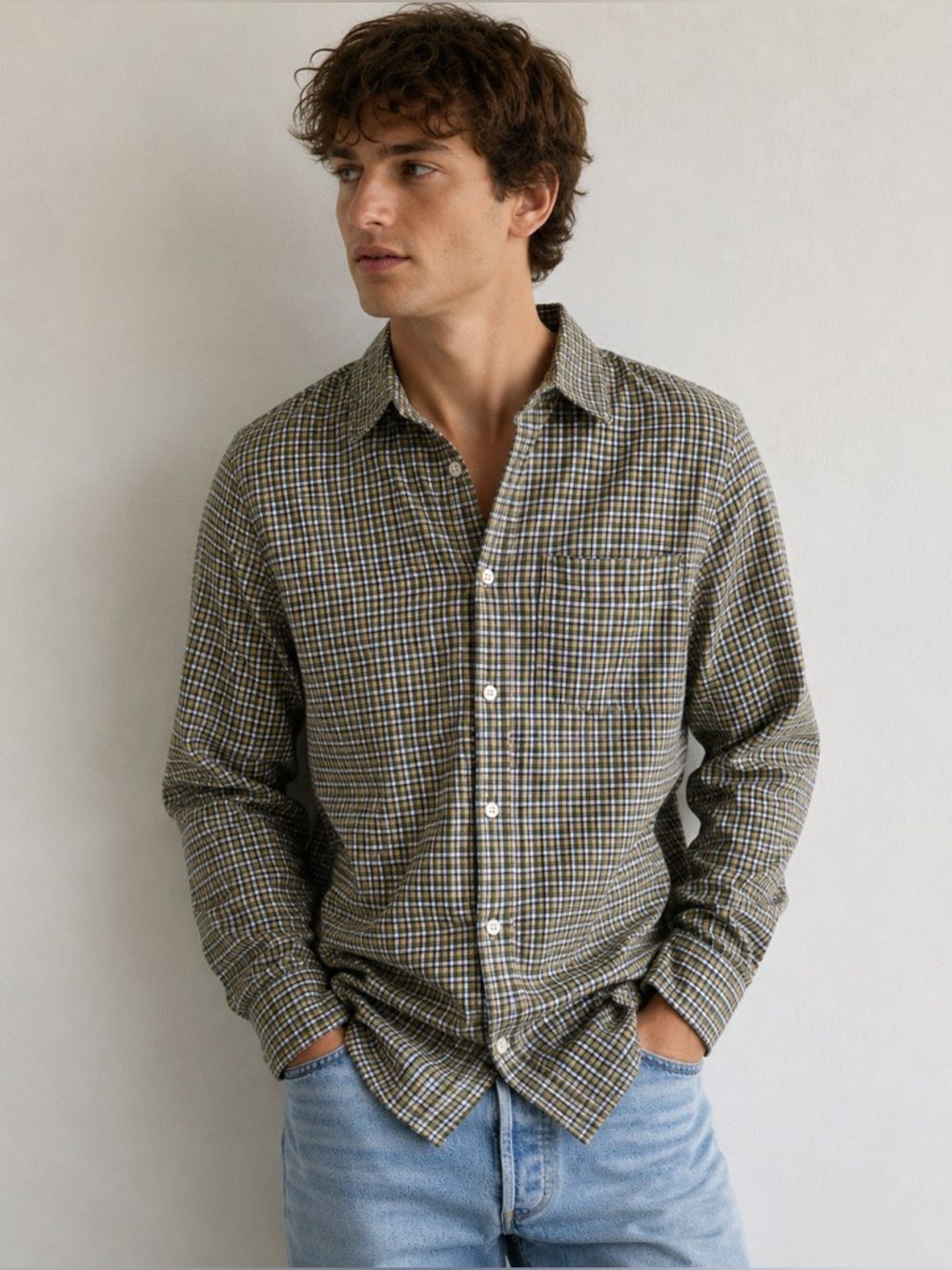 Abercrombie & Fitch Plaid Button Down Shirt Mens Green Tan Cotton - Small